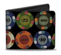 Buckle Down Men's PU Bifold Wallet-Poker Chips 1, Multicolor, 4.0" x 3.5", Multicolor, 4.0" x 3.5"