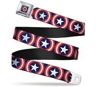 Buckle Down Men's Seatbelt Belt Kids, Captain America Shield Repeat Navy, 1.0" Wide, 20/36" Long
