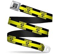 Buckle-Down Men's Seatbelt Belt XL, Caution Biohazard Black/Yellow, 1.5" Wide, 32/52" Long