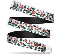 Buckle-Down Men's Seatbelt Belt XL, Holly & Mistletoe, 1.5" Wide, 32/52" Long