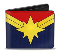 Buckle-Down Men's Standard PU Bifold Wallet-Captain Marvel Star Logo Red/Gold/Blue, Multicolor, 4.0" x 3.5"