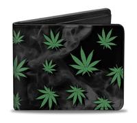 Buckle-Down Men's Standard Wallet, Bifold, Pot Leaves Black Smoke Green, Vegan Leather, Multicolor, 4.0" x 3.5", Multicolor, 4.0" x 3.5", Wallet, Bifold, Pot Leaves Black Smoke Green,