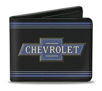 Buckle-Down Men's Wallet 1916 Chevrolet Bowtie Logo/Stripes Black/Blue Bi-Fold, Multicolor, 4.0" x 3.5"