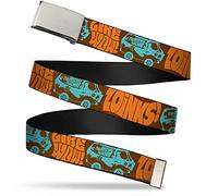 Buckle-Down Men's Web Belt Scooby Doo, Zoinks/Like Wow/The Mystery Machine Brown/Baby Blue, 1.25" Wide-Fits up to 42" Pant Size