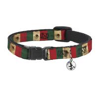 Buckle-Down Mexico Flag Continuous, Breakaway Cat Collar with Bell, Plastic Clip, Easy Adjustable, 8.5 to 12"-0.5" Wide
