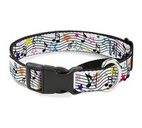 Buckle-Down MGC-W31328-M Music Notes Stars White/Black/Multicolor Martingale Dog Collar, Medium