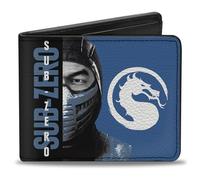 Buckle-Down Mortal Kombat Bifold Wallet | Mortal Kombat Sub Zero Pose and Face Black Blues Billfold Credit Card and ID Slots Vegan Leather
