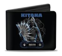 Buckle-Down Mortal Kombat Wallet, Bifold, Mortal Kombat Kitana Steel Fan Pose with Dragon Logo Blue, Vegan Leather