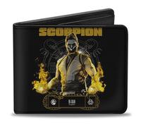 Buckle-Down Mortal Kombat Wallet, Bifold, Mortal Kombat Scorpion Pose and Face Black Yellows, Vegan Leather