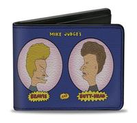 Buckle-Down MTV Wallet, Bifold, Beavis and Butt Head Title Logo and Portrait Profiles Blue, Vegan Leather