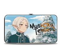 Buckle-Down Mushoku Tensei Jobless Reincarnation Wallet, Hinged, Mushoku Tensei Rudeus and Sylphiette Winter Scene and Logo, Vegan Leather