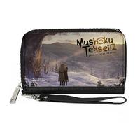 Buckle-Down Mushoku Tensei Jobless Reincarnation Wallet, Zip Around, Mushoku Tensei Rudeus and Sylphiette Snowy Forest Scene, Vegan Leather
