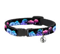Buckle Down Mushroom Glow Breakaway Cat Collar with Bell, Plastic Clip, Easy Adjustable- 8.5 to 12 Inches 0.5 Inch Wide
