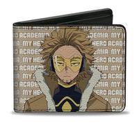Buckle-Down My Hero Academia Wallet, Bifold, My Hero Academia Hawks Pose with Text and Logo Tan White, Vegan Leather