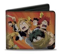 Buckle-Down My Hero Academia Wallet, Bifold, My Hero Academia Six Heroes Attack Pose and Logo Red Oranges, Vegan Leather