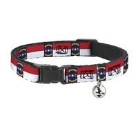Buckle-Down N Carolina Flag Repeat, Breakaway Cat Collar with Bell, Plastic Clip, Easy Adjustable, 8.5 to 12"-0.5" Wide