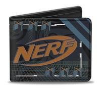 Buckle-Down Nerf Wallet, Bifold, Nerf Logo and Text Collage Black Blue Purple Orange, Vegan Leather