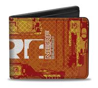 Buckle-Down Nerf Wallet, Bifold, Nerf Search Destroy Blasters Collage Reds Oranges White, Vegan Leather