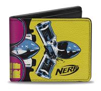 Buckle-Down Nerf Wallet, Bifold, Nerf Vortex and Blaster Sunglasses Collage Yellow Pink Blue, Vegan Leather