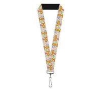 Buckle-Down Nickelodeon Lanyard, Garfield Smiling Pose Flip Doodles Collage Multi Color, Elastic, White, 44" x 1"