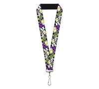 Buckle-Down Nickelodeon Lanyard, Invader Zim Gir Doom Pose Checker Black Gray, Elastic, Multicolor, 22" x 1"