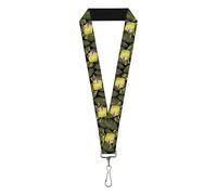 Buckle-Down Nickelodeon Lanyard, Primitive Sponge Pose Leaves Black Green, Elastic, Yellow, 22" x 1"
