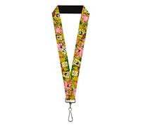Buckle-Down Nickelodeon Lanyard, SpongeBob and Patrick Starfish Poses Pineapple Gold, Elastic, Yellow, 22" x 1"