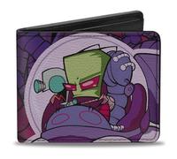 Buckle-Down Nickelodeon Wallet, Bifold, Invader Zim and GIR Voot Cruiser Pose and Logo Purples Pinks, Vegan Leather, Purple, 4.0" x 3.5", Casual