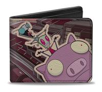 Buckle-Down Nickelodeon Wallet, Bifold, Invader Zim GIR and Piggy Scene with Title Logo Reds, Vegan Leather