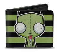 Nickelodeon Wallet, Bifold, Invader Zim Gir Pose Stripe Green Black, Vegan Leather, Green, 4.0" x 3.5", Casual