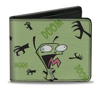 Buckle-Down Nickelodeon Wallet Bifold Invader Zim Gir Screaming Doom Pose Greens Vegan Leather, Green, 4.0 x 3.5 inches, Casual