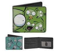 Buckle-Down Nickelodeon Wallet, Bifold, Invader Zim Gir Split Close Up and Poses Blue Green, Vegan Leather, Blue/Green, 4.0" x 3.5", Casual