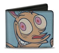 Buckle-Down Nickelodeon Wallet, Bifold, Ren and Stimpy Character Face Close Ups Light Blue, Vegan Leather, Blue, 4.0" x 3.5", Casual