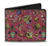 Buckle-Down Nickelodeon Wallet, Bifold, SpongeBob Funky Character Swirl Collage Pinks, Vegan Leather