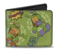 Buckle-Down Nickelodeon Wallet, Bifold, Teenage Mutant Ninja Turtles Cowabunga Skateboarding Greens, Vegan Leather, Green, 4.0" x 3.5", Casual