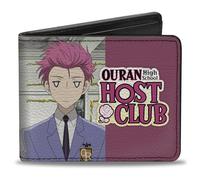 Buckle-Down Ouran High School Host Club Wallet, Bifold, Ouran Host Club Hitachiin Twins Split and Logo Blue Pink, Vegan Leather