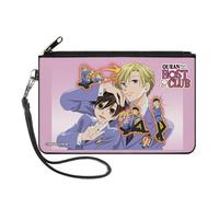 Buckle-Down Ouran High School Host Club Wallet, Zip Clutch, Ouran Host Club Character Group Pose and Title Logo Pinks, Canvas, L, Casual