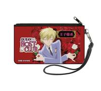 Buckle-Down Ouran High School Host Club Wallet, Zip Clutch, Ouran Host Club Tamaki Suoh White Rose Pose and Title Logo, Canvas, S, Casual
