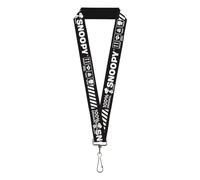 Buckle-Down Peanuts Lanyard, Peanuts Snoopy Care Symbols 100% Original Black White, Elastic
