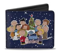 Buckle-Down Peanuts Wallet, Bifold, A Charlie Brown Christmas Group Pose and Logo Blue White, Vegan Leather