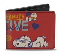 Buckle-Down Peanuts Wallet, Bifold, Peanuts Gang Semi Positive Vibes Poses Red Blues White, Vegan Leather
