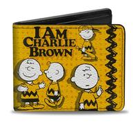Buckle-Down Peanuts Wallet, Bifold, Peanuts I Am Charlie Brown Poses and Zig Zag Stripe Yellows, Vegan Leather