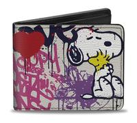 Buckle-Down Peanuts Wallet, Bifold, Peanuts Snoopy and Woodstock Graffiti Collage Multi Color, Vegan Leather