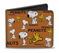 Buckle-Down Peanuts Wallet, Bifold, Peanuts Snoopy and Woodstock Poses Collage Orange, Vegan Leather