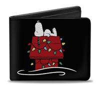 Buckle-Down Peanuts Wallet, Bifold, Peanuts Snoopy Dog House Pose Home For the Holidays Black, Vegan Leather