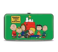 Buckle-Down Peanuts Wallet, Hinged, Peanuts Gang Hapiness Is Being One of the Gang Pose Green, Vegan Leather, Green, 7" x 4", Casual