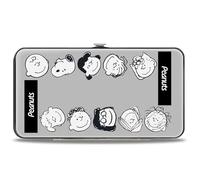 Buckle-Down Peanuts Wallet, Hinged, Peanuts Gang Ten Character Faces Gray Black White, Vegan Leather