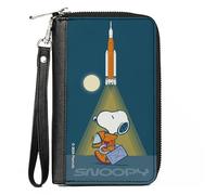 Buckle-Down Peanuts Wallet, Zip Around, Peanuts Astronaut Rocket Launch Snoopy Pose Blues, Vegan Leather, Green, 7.5"x4.5", Casual
