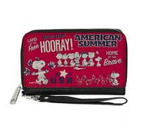 Buckle-Down Peanuts Wallet, Zip Around, Peanuts Gang American Summer Poses Red Blue White, Vegan Leather
