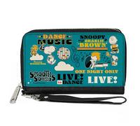 Buckle-Down Peanuts Wallet, Zip Around, Peanuts Gang Dance Music Poses and Quotes Blue Multi Color, Vegan Leather